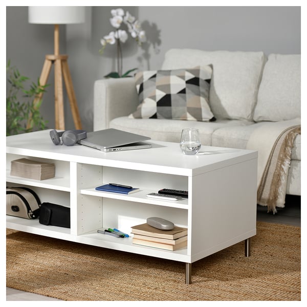 BESTÅ Coffee table with drawers, white/Selsviken/Ösarp high-gloss/white, 120x58 cm