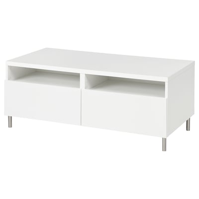 BESTÅ Coffee table with drawers, white/Selsviken/Ösarp high-gloss/white, 120x58 cm