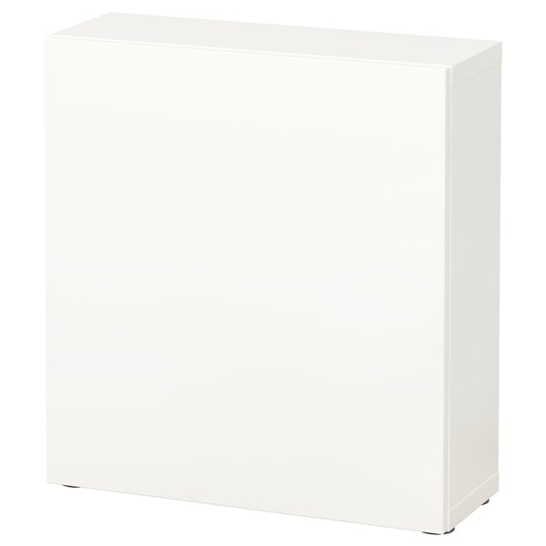 White BESTÅ storage unit with minimalist design, square shape, and smooth surfaces.