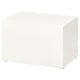 White BESTÅ cabinet, minimalist, recycled materials, 4 small legs.