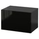 A sleek, black rectangular storage unit with smooth surfaces, modern design. Its part of the BESTÅ series, perfect for organising items.
