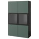BESTÅ Storage combination w glass doors, black-brown/Krukmakare dark grey-green, 120x42x193 cm