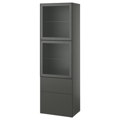 BESTÅ Storage combination w glass doors, dark grey Lappviken/Fällsvik anthracite, 60x42x193 cm