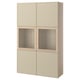 BESTÅ Storage combination w glass doors, white stained oak effect/Krukmakare beige, 120x42x193 cm