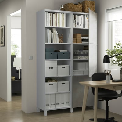 BESTÅ Storage combination with doors, white Kallviken/Stubbarp/light grey concrete effect, 120x42x202 cm
