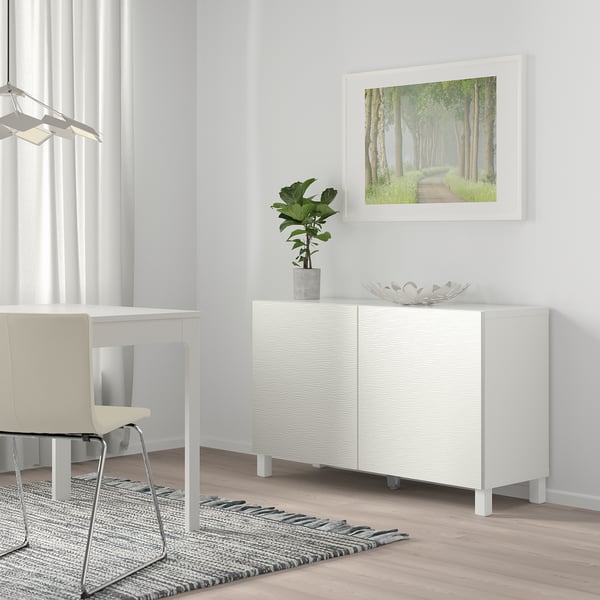 BESTÅ Storage combination with doors, white/Laxviken/Stubbarp white, 120x42x74 cm