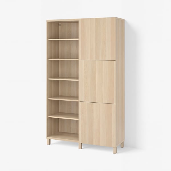 BESTÅ Storage combination with doors, white stained oak effect/Lappviken/Stubbarp white stained oak effect, 120x42x202 cm
