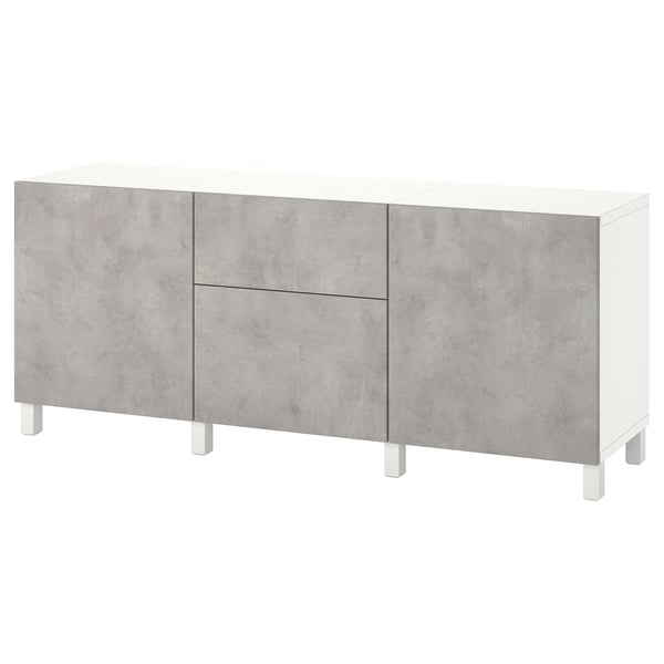 BESTÅ Storage combination with drawers, white Kallviken/light grey concrete effect, 180x42x74 cm