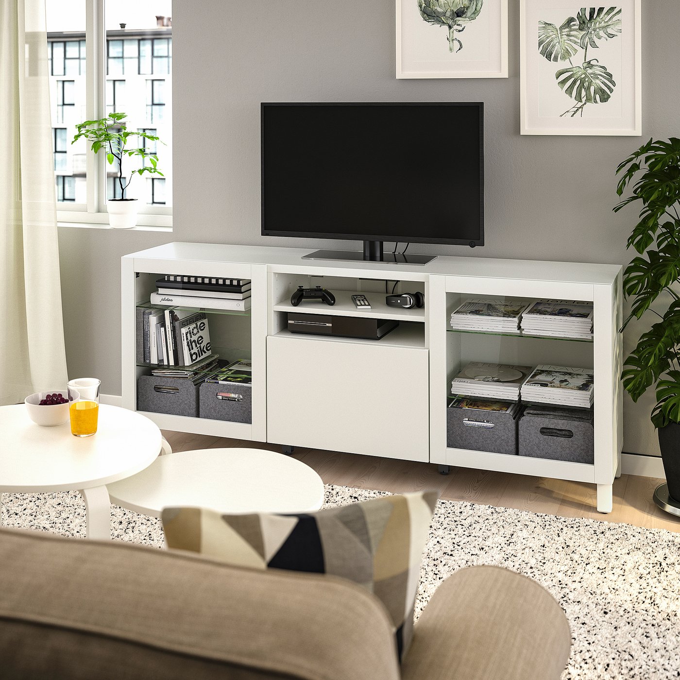 【送料込】IKEA BESTÅ テレビ台 幅180cm ×奥行40cm BESTÅ ベストー テレビ台 扉付き, ブラックブラウン/セルス