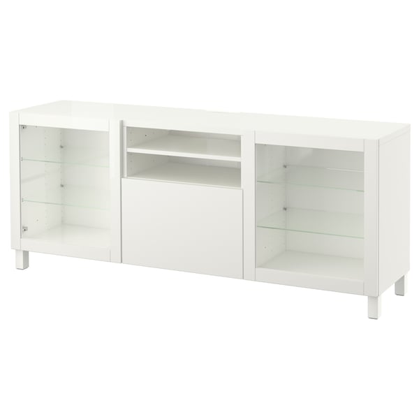 BESTÅ TV bench with drawers, Lappviken/Sindvik white clear glass, 180x40x74 cm