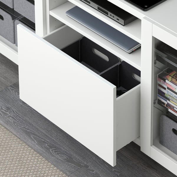 BESTÅ TV bench with drawers, Lappviken/Sindvik white clear glass, 180x40x74 cm