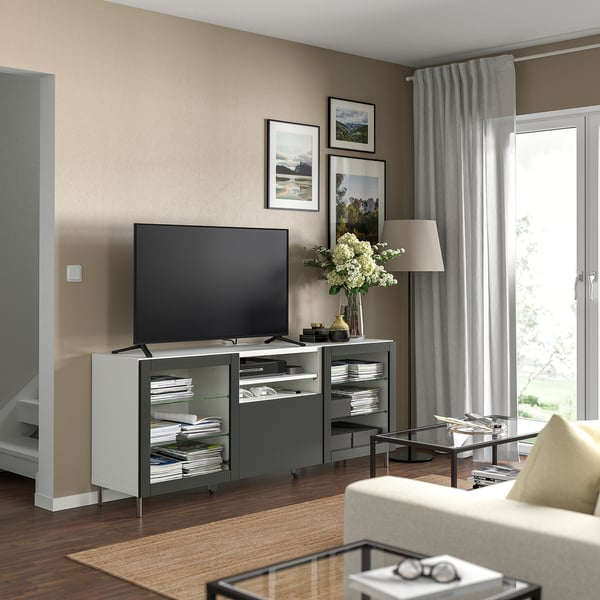 BESTÅ TV bench with drawers, white Sindvik/Lappviken/Stubbarp dark grey, 180x42x74 cm