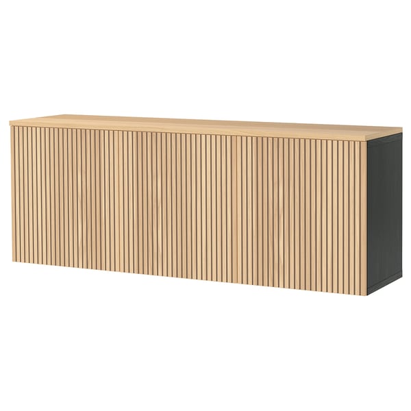BESTÅ Wall-mounted cabinet combination, black-brown/Björköviken oak veneer, 180x42x66 cm