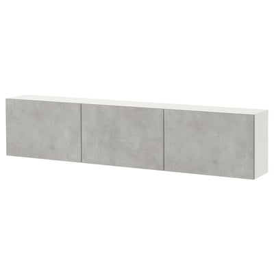 BESTÅ Wall-mounted cabinet combination, white Kallviken/light grey concrete effect, 180x22x38 cm
