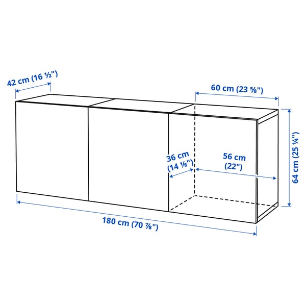 BESTÅ Wall-mounted cabinet combination, white stained oak effect/Lappviken white stained oak effect, 180x42x64 cm
