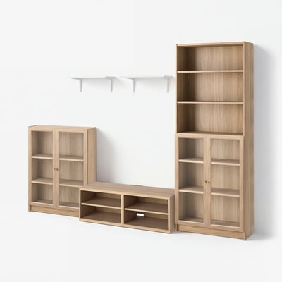 BILLY / BESTÅ TV bench, oak effect, 280x40x202 cm