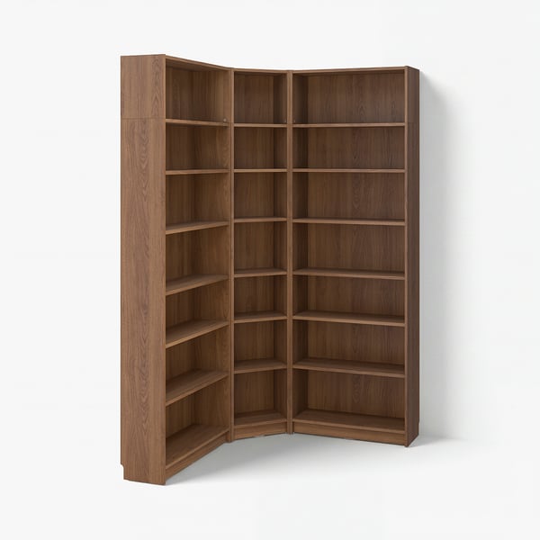 BILLY Bookcase corner comb w ext units, brown walnut effect, 136/136x28x237 cm
