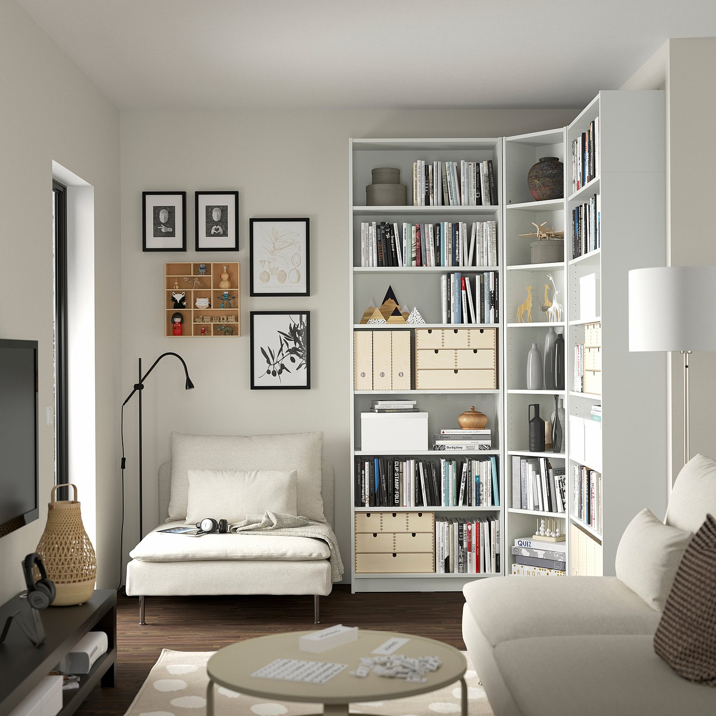 BILLY bookcase corner comb w ext units, white, 136/136x28x237 cm