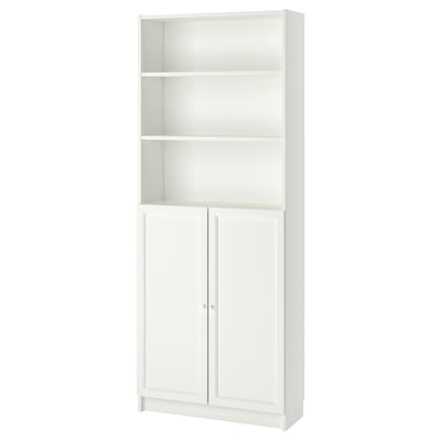 BILLY Bookcase with doors, white, 80x30x202 cm