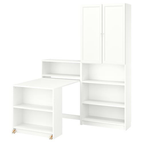 BILLY / OXBERG Bookcase comb w foldable table, white, 160x202 cm