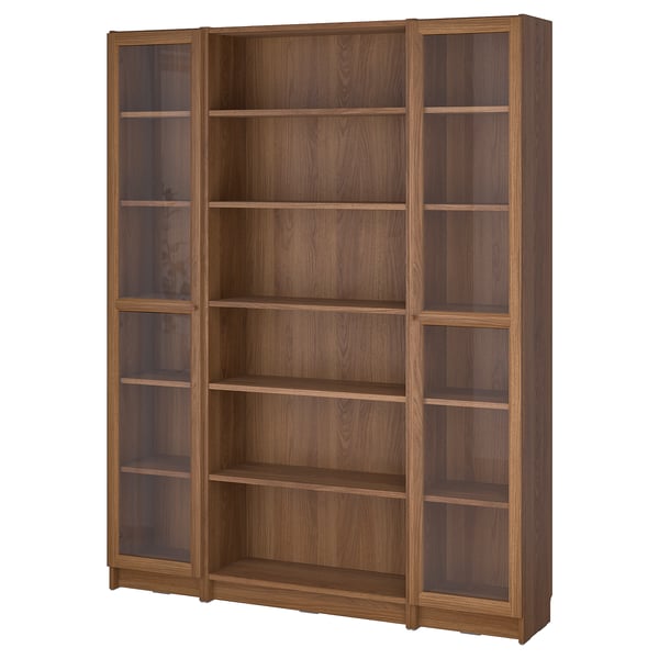 BILLY / OXBERG Bookcase combination w glass doors, brown walnut effect, 160x202 cm