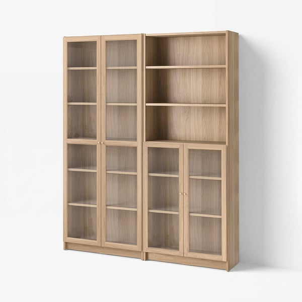 BILLY / OXBERG Bookcase combination w glass doors, oak effect, 160x30x202 cm