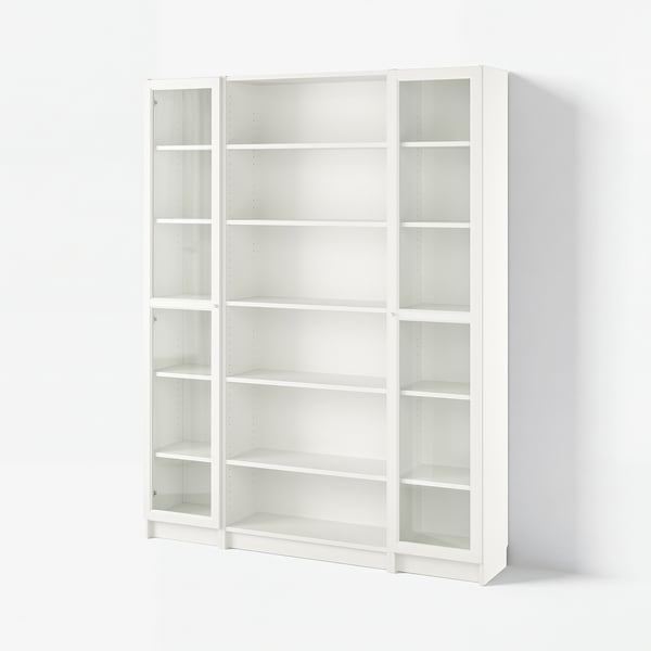 BILLY / OXBERG Bookcase combination w glass doors, white, 160x202 cm