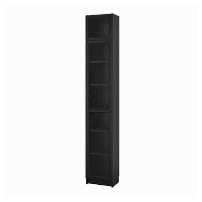 BILLY / OXBERG Bookcase w glass doors/ext unit, black oak effect, 40x30x237 cm