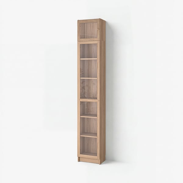 BILLY / OXBERG Bookcase w glass doors/ext unit, oak effect, 40x30x237 cm