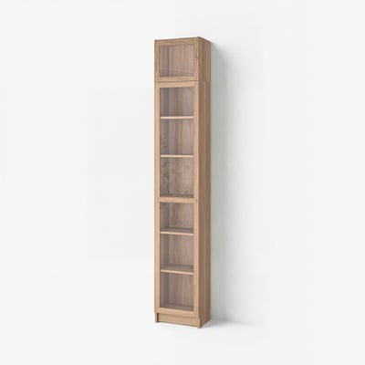 BILLY / OXBERG Bookcase w glass doors/ext unit, oak effect, 40x30x237 cm