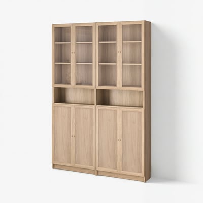 BILLY / OXBERG Bookcase w height extension ut/drs, oak effect/clear glass, 160x30x237 cm