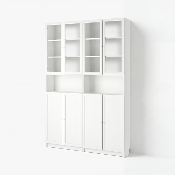 BILLY / OXBERG Bookcase w height extension ut/drs, white/clear glass, 160x30x237 cm