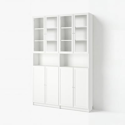 BILLY / OXBERG Bookcase w height extension ut/drs, white/clear glass, 160x30x237 cm