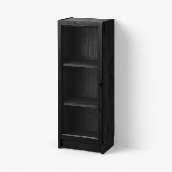 BILLY / OXBERG Bookcase with door, black oak effect/clear glass, 40x30x106 cm