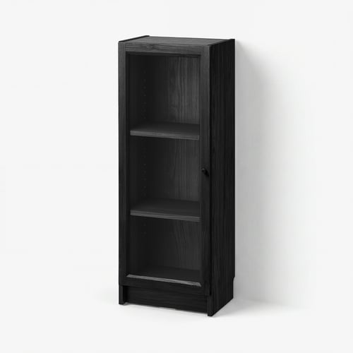 BILLY / OXBERG Bookcase with door, black oak effect/clear glass, 40x30x106 cm