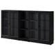 Black BILLY bookcase with glass doors and adjustable shelves.