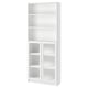 White BILLY bookcase with adjustable shelves and glass doors.