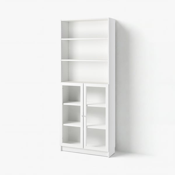 BILLY / OXBERG Bookcase with doors, white/clear glass, 80x30x202 cm