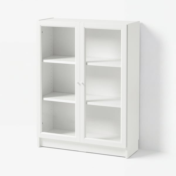 BILLY / OXBERG Bookcase with doors, white/clear glass, 80x30x106 cm