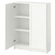 A white BILLY bookcase with two open doors, revealing adjustable shelves inside. Its simple, square design offers versatile storage.