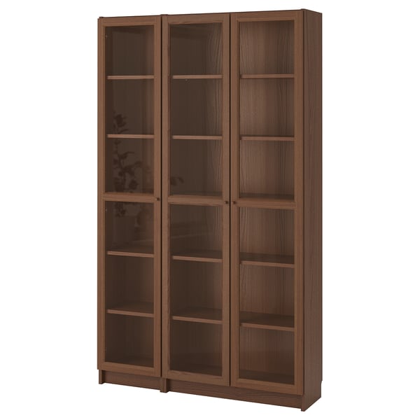Billy Oxberg Bookcase With Glass Doors Brown Ash Veneer Ikea