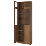 BILLY / OXBERG Bookcase with glass doors, brown walnut effect/clear glass, 80x30x237 cm