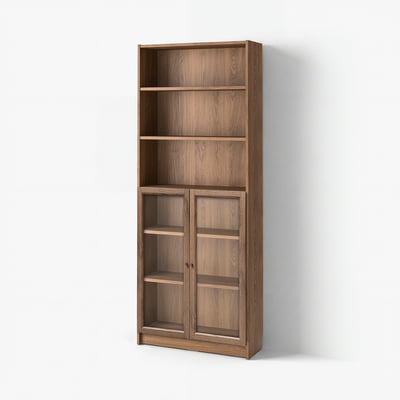 BILLY / OXBERG Bookcase with glass doors, brown/walnut effect, 80x30x202 cm