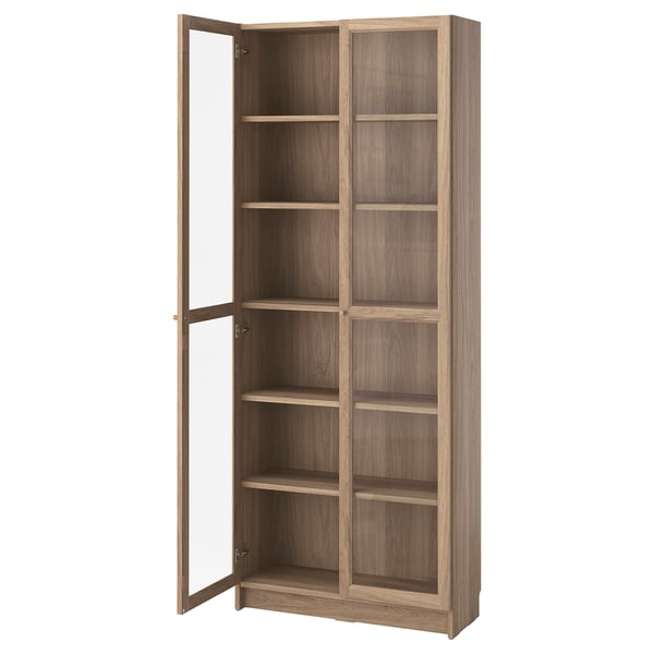 BILLY / OXBERG Bookcase with glass doors, oak effect, 80x30x202 cm