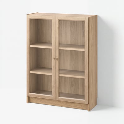 BILLY / OXBERG Bookcase with glass doors, oak effect, 80x30x106 cm
