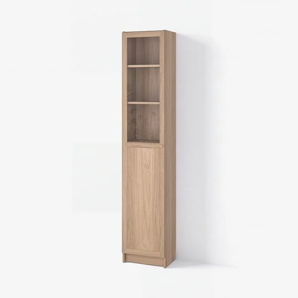 BILLY / OXBERG Bookcase with panel/glass door, oak effect, 40x30x202 cm