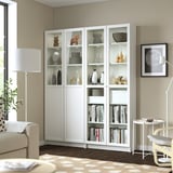 BILLY / OXBERG Bookcase with panel/glass doors, white/glass, 160x30x202 cm