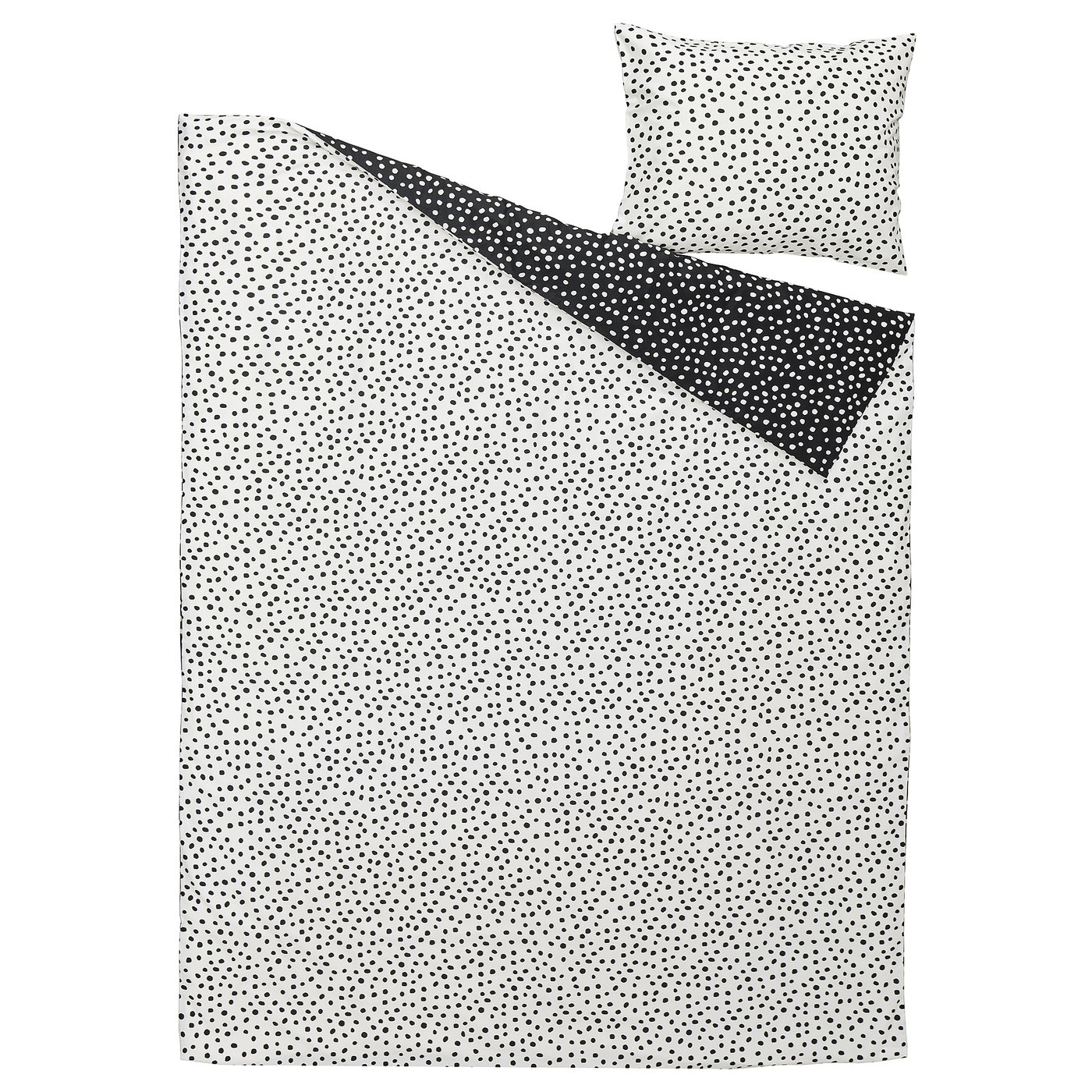 BJÖRKGRÅMAL duvet set, black & white polka dots, rectangular, cotton-viscose blend.