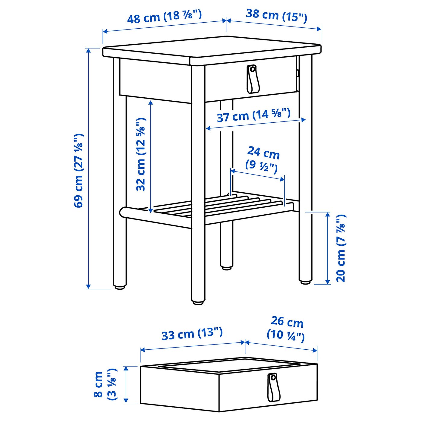 BJÖRKSNÄS bedside table, birch, 48x38 cm - IKEA