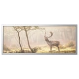 BJÖRKSTA Picture with frame, Deer in glade/aluminium-colour, 140x56 cm